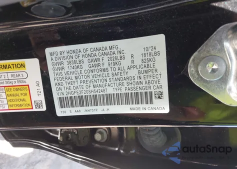 2025 Honda Civic Lx z USA, uszkodzony, nr VIN 2HGFE2F20SH542487